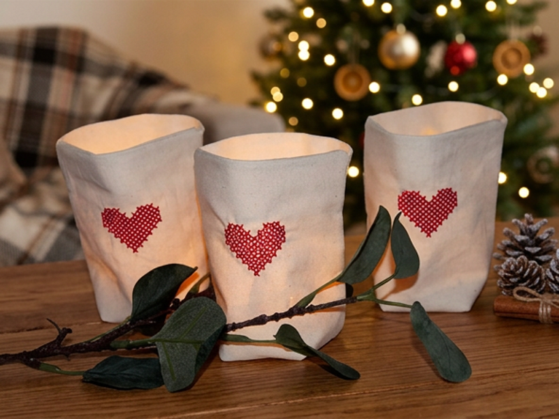 Preview: Weihnachtliche Kreuzstich Lichterbeutel - ITH-Stickdatei